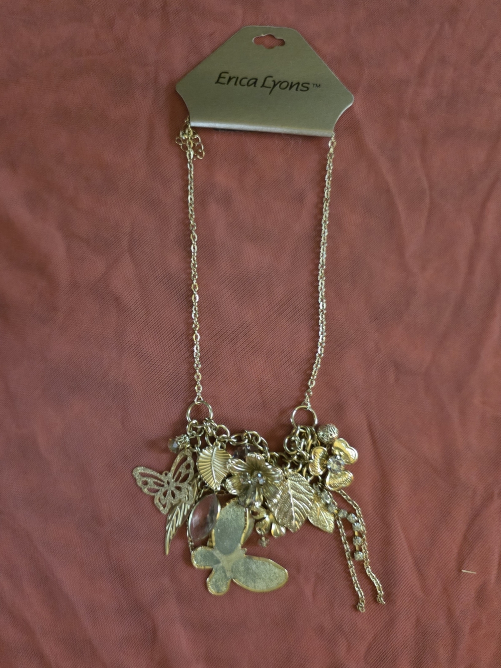 Erica Lyons Gold-Tone Butterfly & Leaf Cluster Charm Necklace